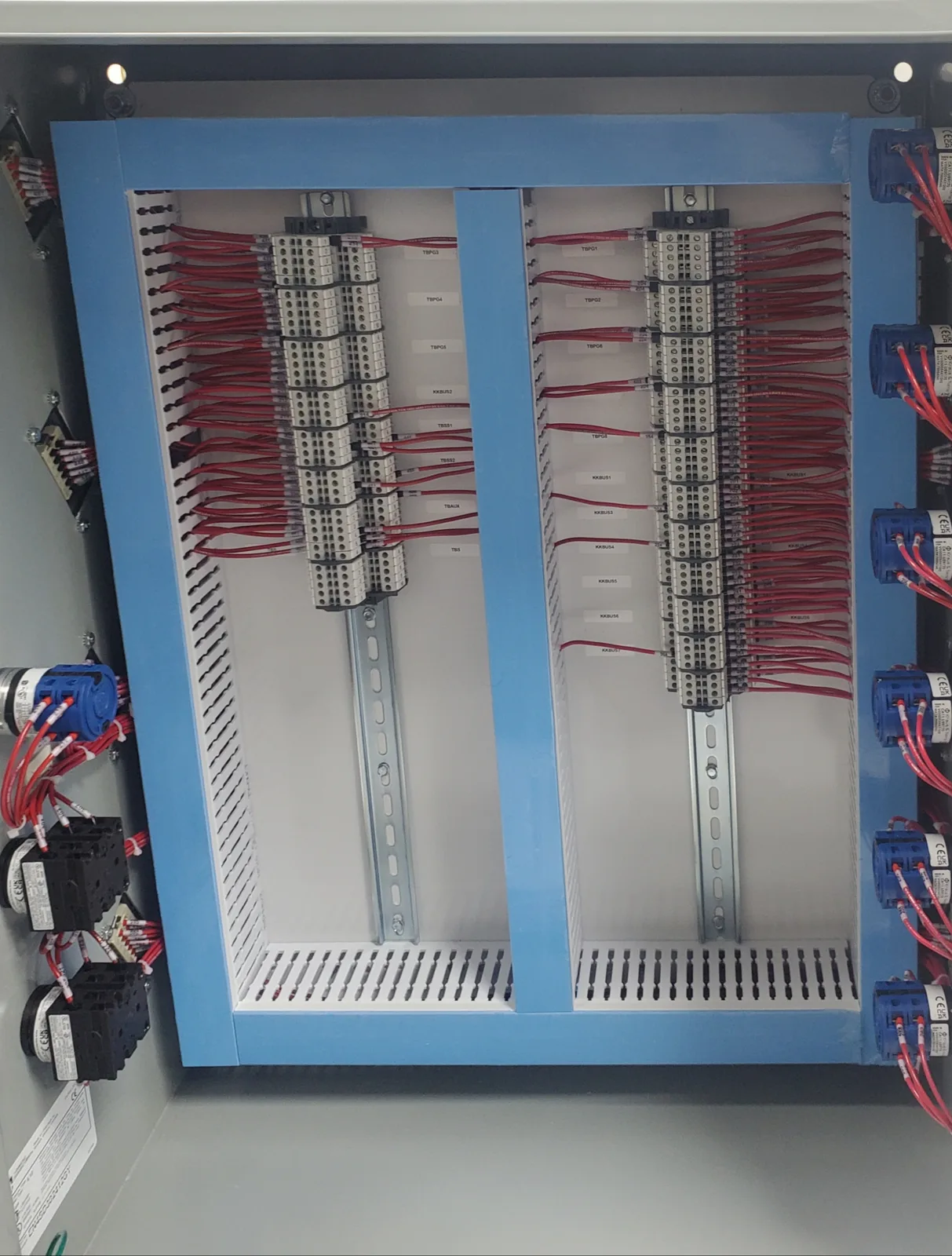 Freelance DCS control panel: terminal rails with field wiring ready for I/O